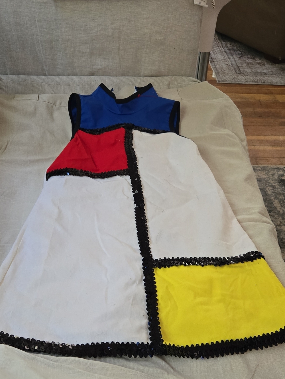 60's Kids Colorblock Sequin Trim Costume Dress - Blue, Red, Yellow, White